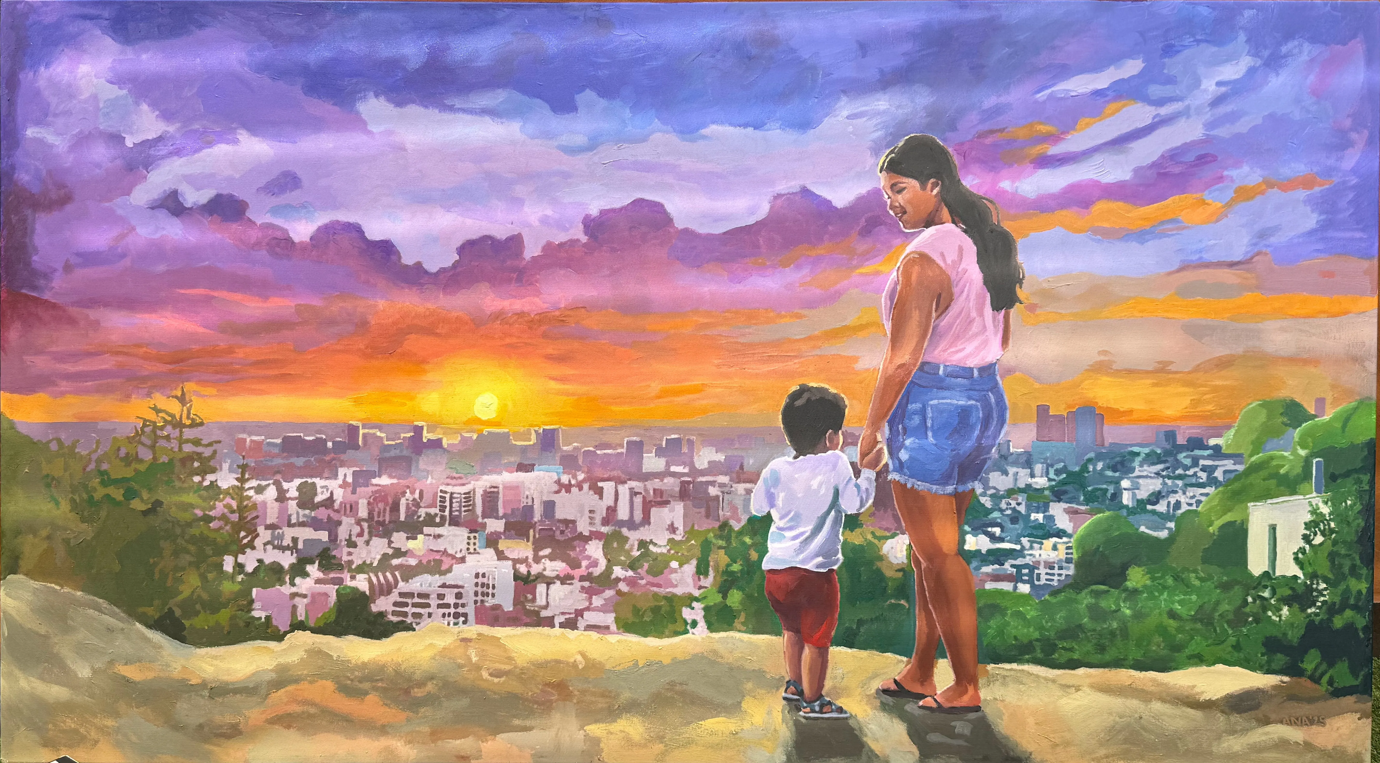 Atardecer en Monterrico — Ana Masias, 2025, óleo sobre lienzo