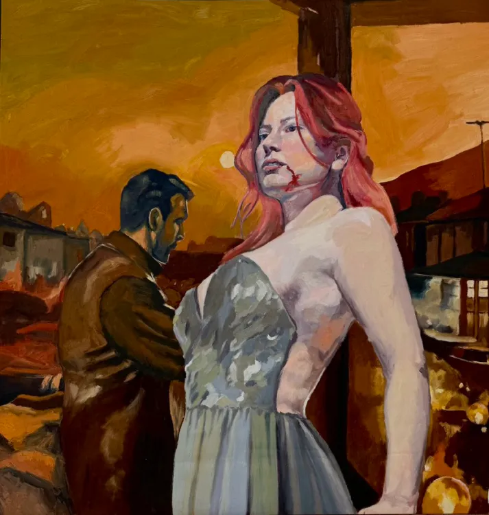 El sol se puso sobre nuestras promesas — Ana Masias, 2025, óleo sobre lienzo, 130 × 130 cm