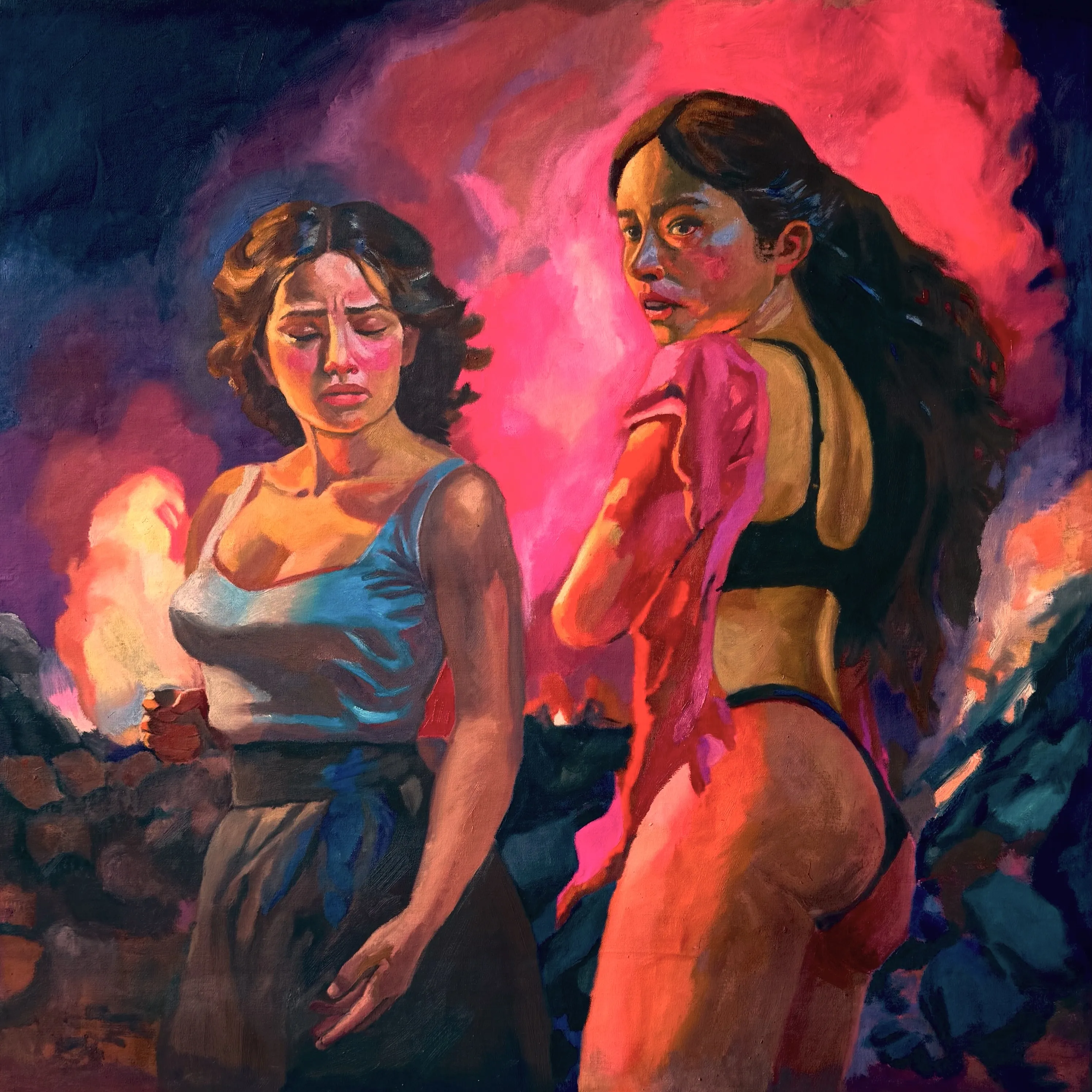 Las últimas heroínas — Ana Masias, 2024, óleo sobre lienzo, 130 × 130 cm